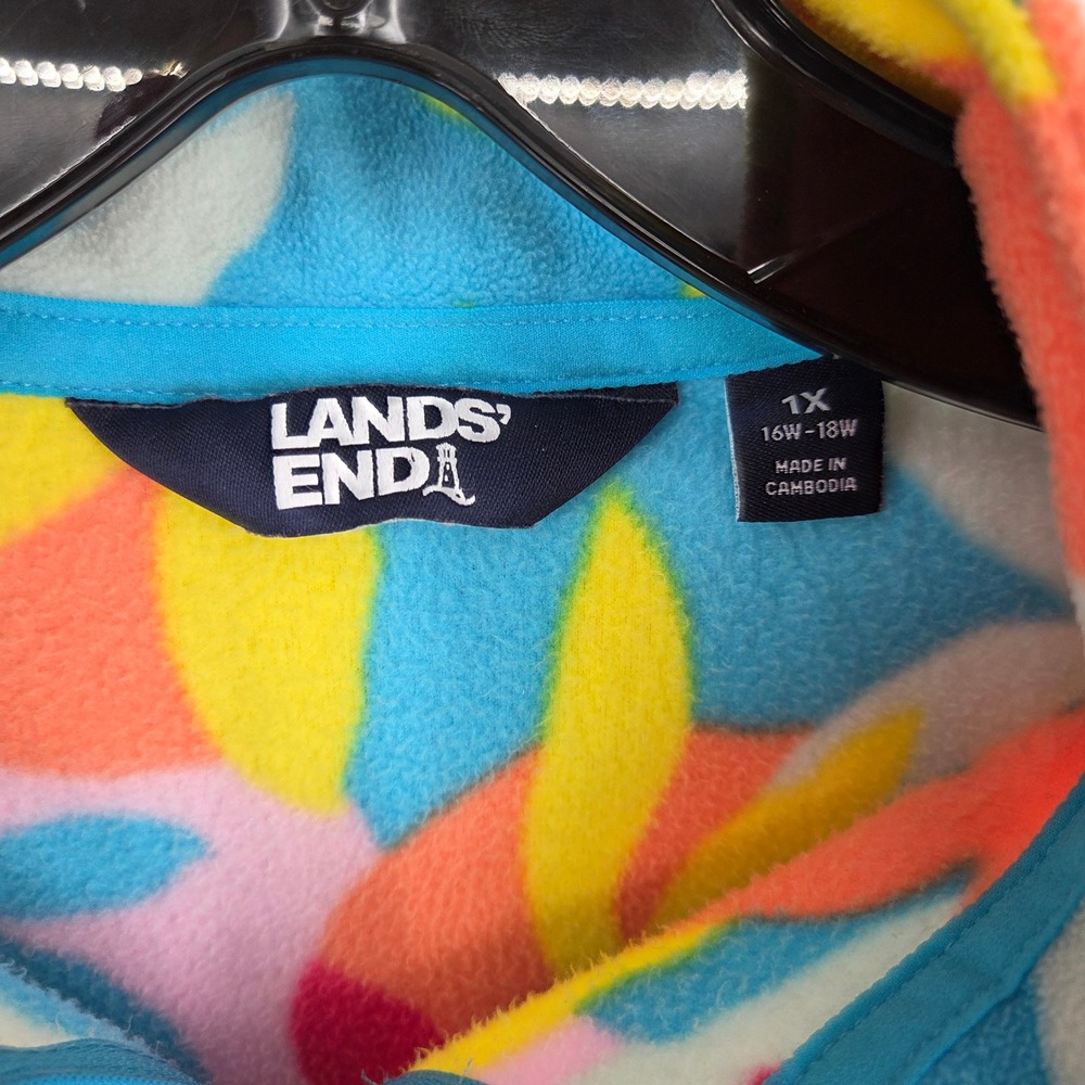 Lands End 1X Plus Fleece Quarter Zip Pullover Tropical Floral Print Sweatshirt - Picture 4 of 4